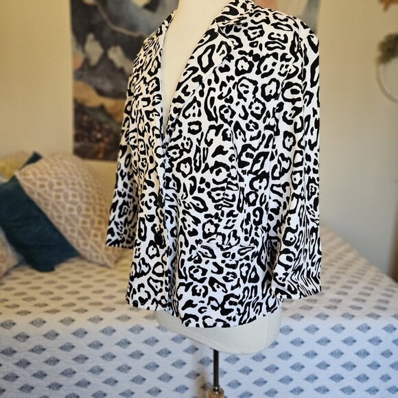 Linea Animal Print Cotton Blazer XL – 3/4 Sleeve Button Front Jacket Safari Chic - Picture 5 of 16